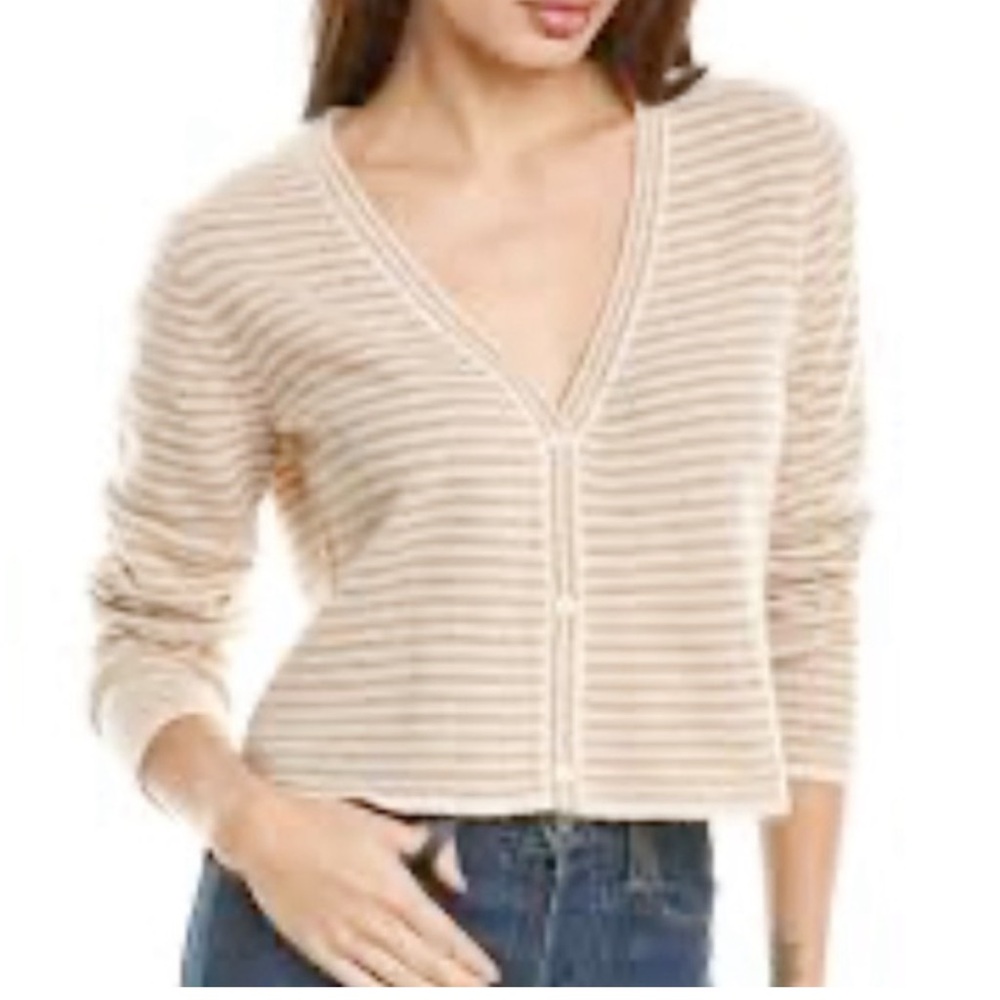MAGASHONI Striped Beige and White cashmere Women's cardigan